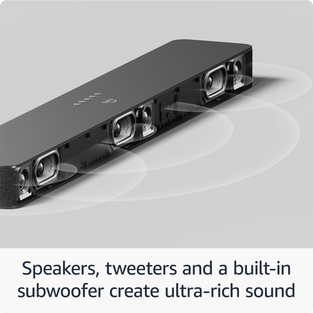 Amazon Fire TV Soundbar Plus, 3.1 channel, all-in-one design, Dolby Atmos, DTS:X, clear dialogue, 2024 release