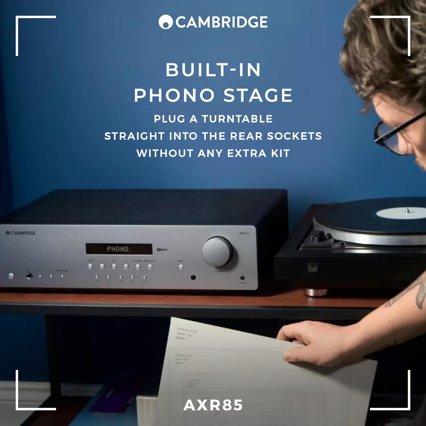 Cambridge Audio AXR85-85 Watt Separate HiFi Stereo Receiver Featuring Built-In Phono Stage FM/AM Radio and Bluetooth 5.0 - Lunar Grey