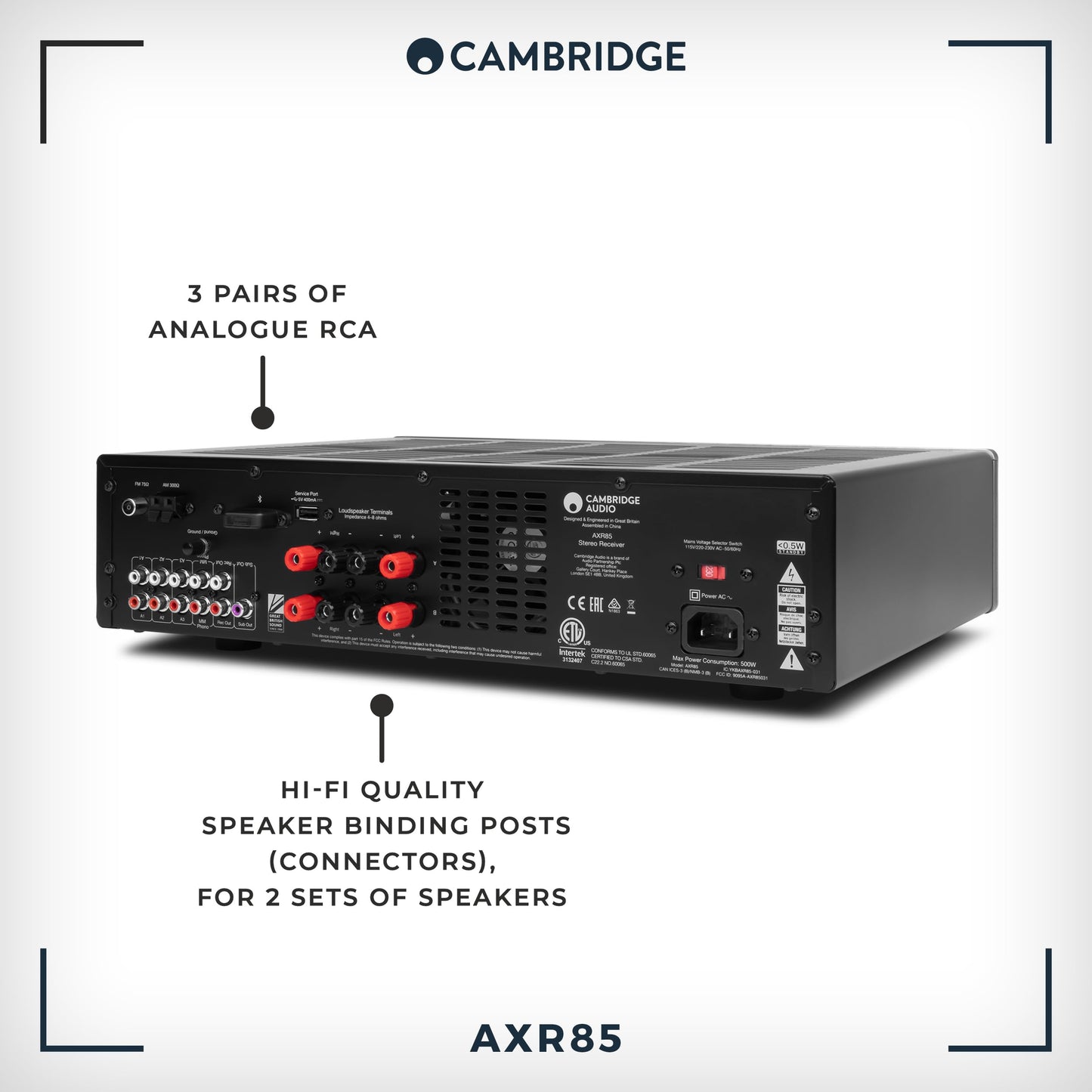 Cambridge Audio AXR85-85 Watt Separate HiFi Stereo Receiver Featuring Built-In Phono Stage FM/AM Radio and Bluetooth 5.0 - Lunar Grey