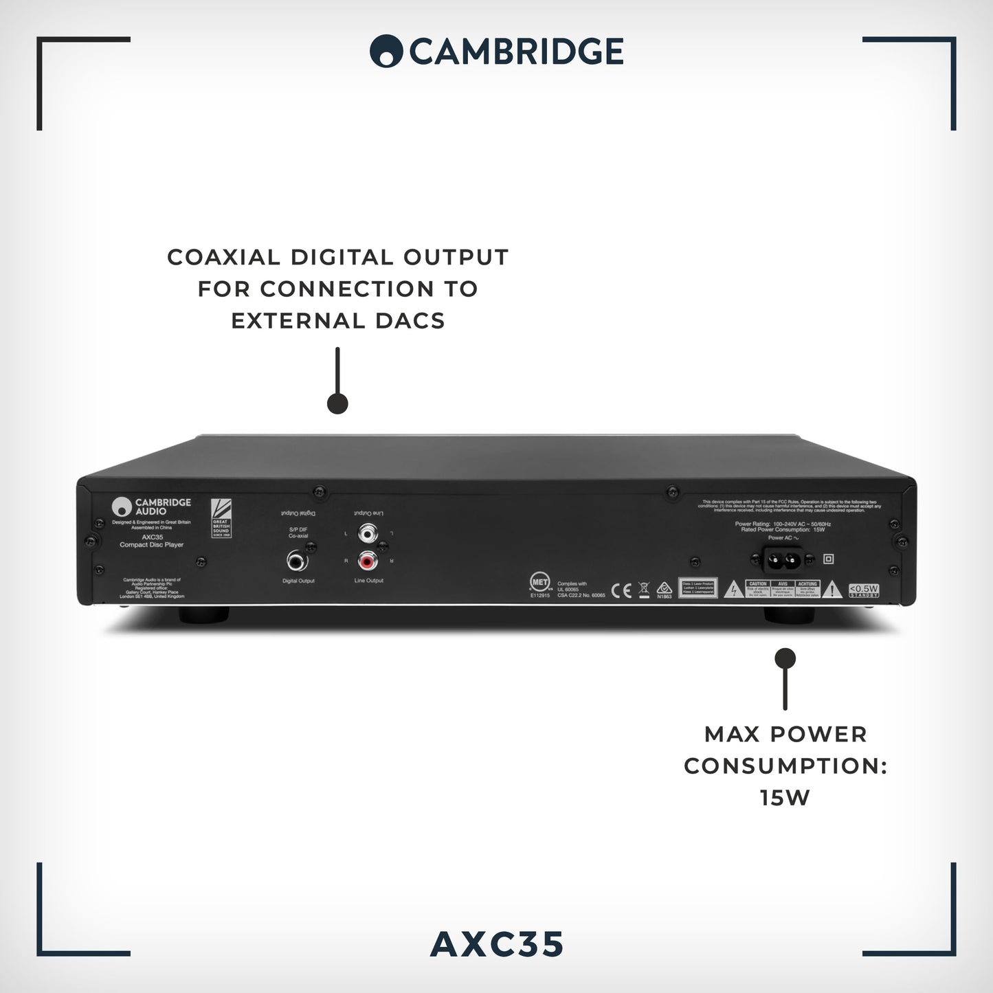Cambridge Audio AXC35 - Separate CD Player for HiFi System Featuring Gapless Playback and Wolfson DAC with Digital Out - Lunar Grey