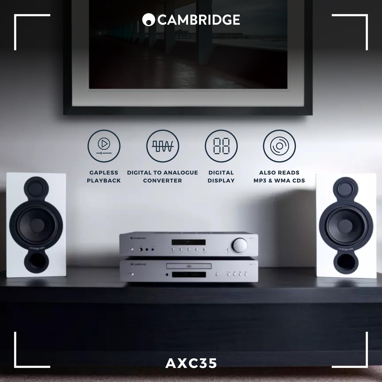 Cambridge Audio AXC35 - Separate CD Player for HiFi System Featuring Gapless Playback and Wolfson DAC with Digital Out - Lunar Grey