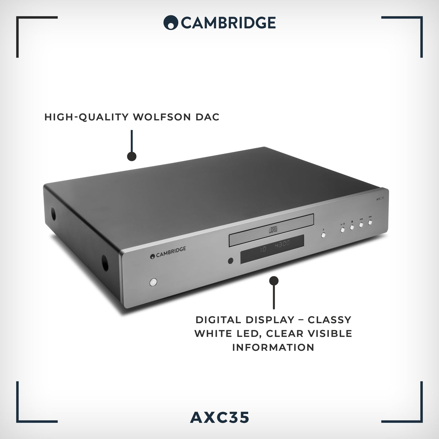 Cambridge Audio AXC35 - Separate CD Player for HiFi System Featuring Gapless Playback and Wolfson DAC with Digital Out - Lunar Grey