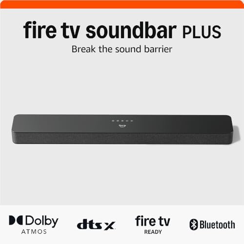 Amazon Fire TV Soundbar Plus, 3.1 channel, all-in-one design, Dolby Atmos, DTS:X, clear dialogue, 2024 release