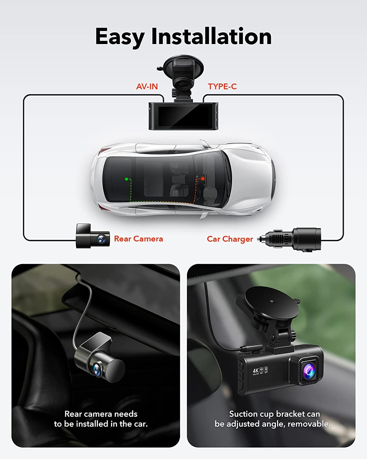 REDTIGER Dash Cam Front Rear, 4K/2.5K Full HD Dash Camera for Cars with STAVIS 2, Included 128GB Card, 5.8GHz Wi-Fi6 GPS, 3.18” Screen, Night Vision, 170°Wide Angle, WDR, 24H Parking Mode(F7NP)
