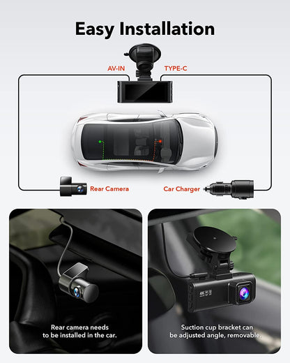 REDTIGER Dash Cam Front Rear, 4K/2.5K Full HD Dash Camera for Cars with STAVIS 2, Included 128GB Card, 5.8GHz Wi-Fi6 GPS, 3.18” Screen, Night Vision, 170°Wide Angle, WDR, 24H Parking Mode(F7NP)