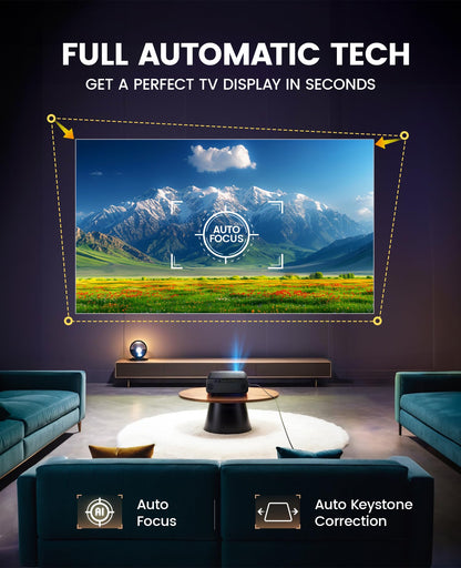 【Auto Focus & Keystone】Projector, 32000 Lumen WiFi 6 Bluetooth Full HD 1080P Portable Projector Supported 4K,4D/4P Keystone 50% Zoom 300" Display Home Cinema Projectors for Smartphone/TV Stick/PPT/PS5