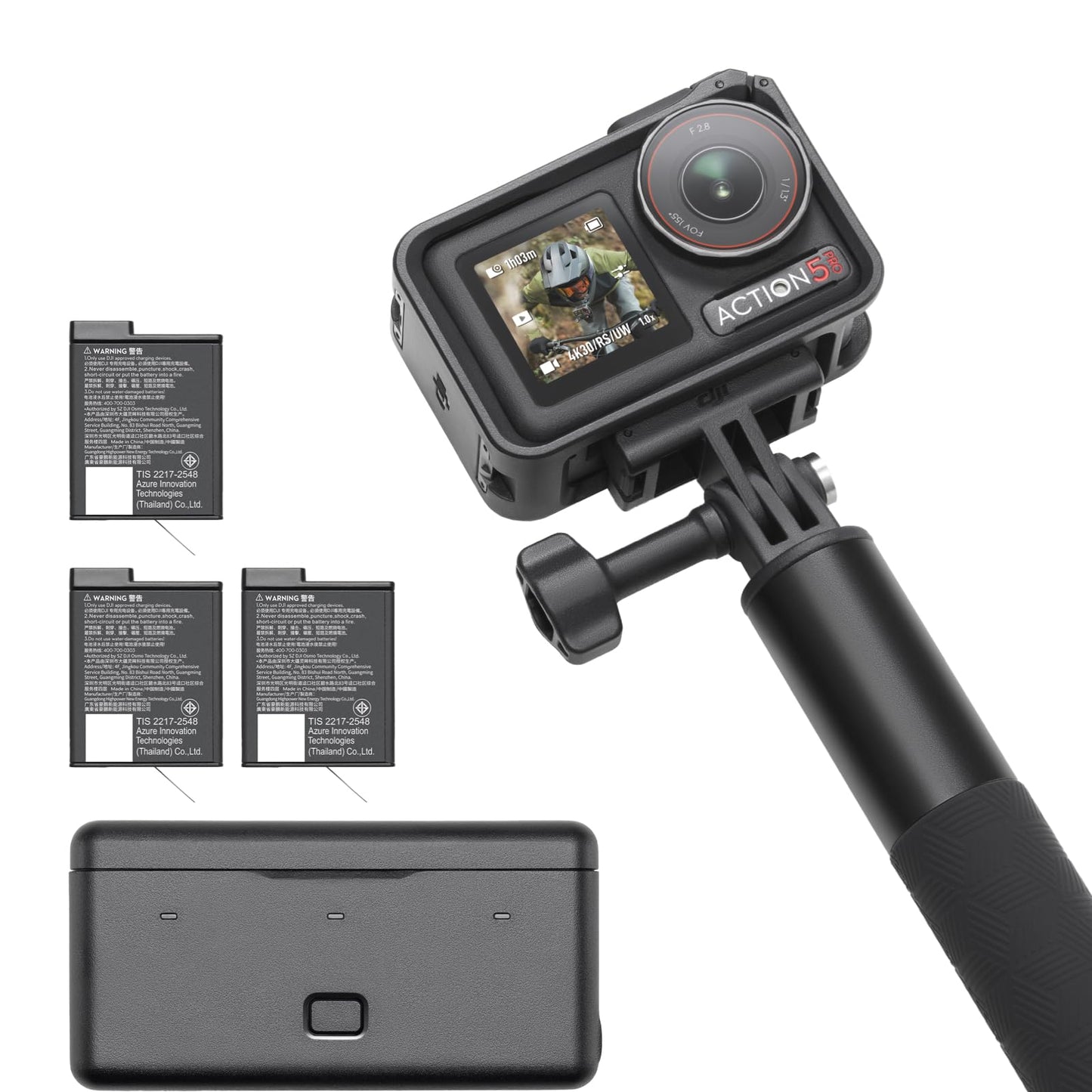 DJI Osmo Action 5 Pro Adventure Combo, 4K Action Camera 1/1.3" Sensor, Stabilization Vlogging Camera, Dual OLED Touchscreens, Waterproof Camera for Travel, 12h Extended Battery Life With 3 Batteries