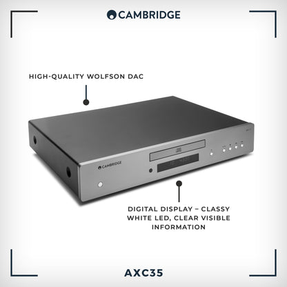 Cambridge Audio AXC35 - Separate CD Player for HiFi System Featuring Gapless Playback and Wolfson DAC with Digital Out - Lunar Grey