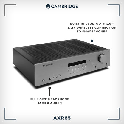 Cambridge Audio AXR85-85 Watt Separate HiFi Stereo Receiver Featuring Built-In Phono Stage FM/AM Radio and Bluetooth 5.0 - Lunar Grey