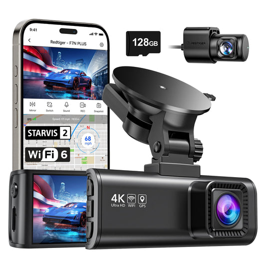 REDTIGER Dash Cam Front Rear, 4K/2.5K Full HD Dash Camera for Cars with STAVIS 2, Included 128GB Card, 5.8GHz Wi-Fi6 GPS, 3.18” Screen, Night Vision, 170°Wide Angle, WDR, 24H Parking Mode(F7NP)