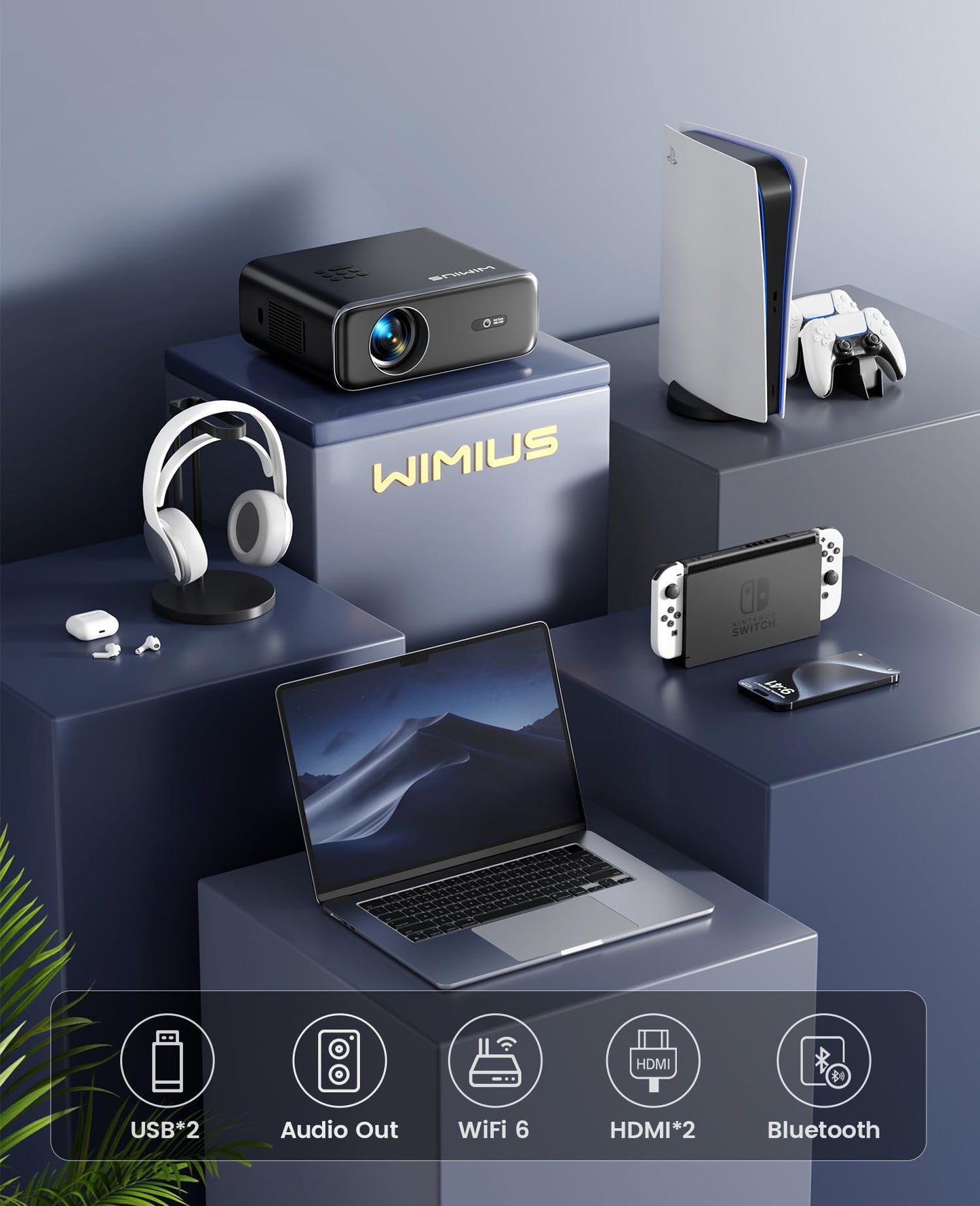 【Auto Focus & Keystone】Projector, 32000 Lumen WiFi 6 Bluetooth Full HD 1080P Portable Projector Supported 4K,4D/4P Keystone 50% Zoom 300" Display Home Cinema Projectors for Smartphone/TV Stick/PPT/PS5