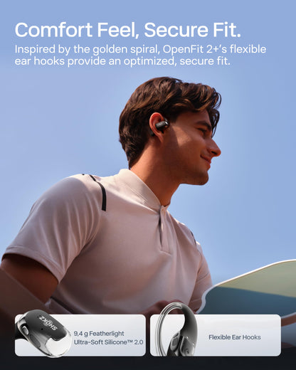 SHOKZ OpenFit 2+ Open-Ear Headphones,Wireless Bluetooth Headset, Dolby Audio Enabled, Comfortable Earbuds with Soft Hooks, 48H Playtime, IP55 Water-Resistant, USB-C & Wireless Fast Charging, Black
