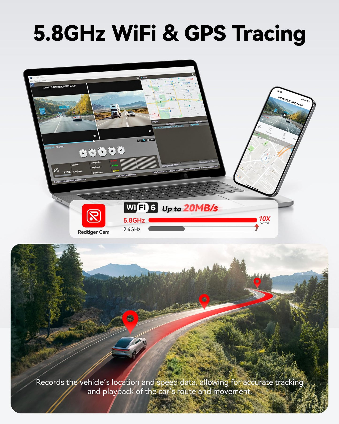 REDTIGER Dash Cam Front Rear, 4K/2.5K Full HD Dash Camera for Cars with STAVIS 2, Included 128GB Card, 5.8GHz Wi-Fi6 GPS, 3.18” Screen, Night Vision, 170°Wide Angle, WDR, 24H Parking Mode(F7NP)