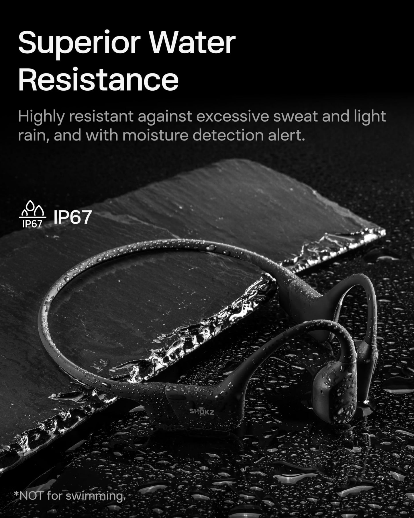 SHOKZ OpenRun Bone Conduction Headphones, Open-Ear Bluetooth Sports Earphones with Mic, IP67 Waterproof Wireless Headset for Running and Workout, 8H Playtime, USB-C - Black, Sport headband