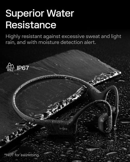 SHOKZ OpenRun Bone Conduction Headphones, Open-Ear Bluetooth Sports Earphones with Mic, IP67 Waterproof Wireless Headset for Running and Workout, 8H Playtime, USB-C - Black, Sport headband