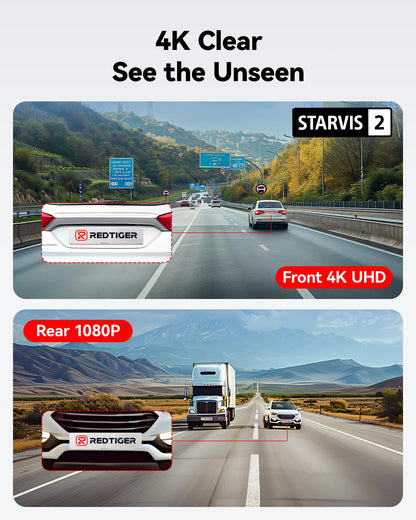 REDTIGER Dash Cam Front Rear, 4K/2.5K Full HD Dash Camera for Cars with STAVIS 2, Included 128GB Card, 5.8GHz Wi-Fi6 GPS, 3.18” Screen, Night Vision, 170°Wide Angle, WDR, 24H Parking Mode(F7NP)